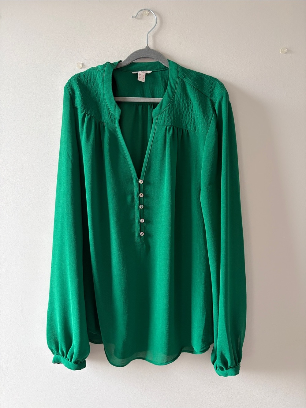 Esprit Emerald Green Long-Sleeve Button Placket Blouse